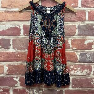 Bila Top Women's S Multicolor Boho Floral Abstract Crinkle Casual Tank Shirt